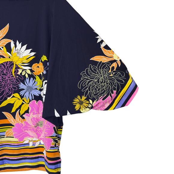 Trina Turk Floral Tunic Swim Cover-Up 3/4 Sleeves Mini Dress Size Small Colorful - Picture 6 of 12